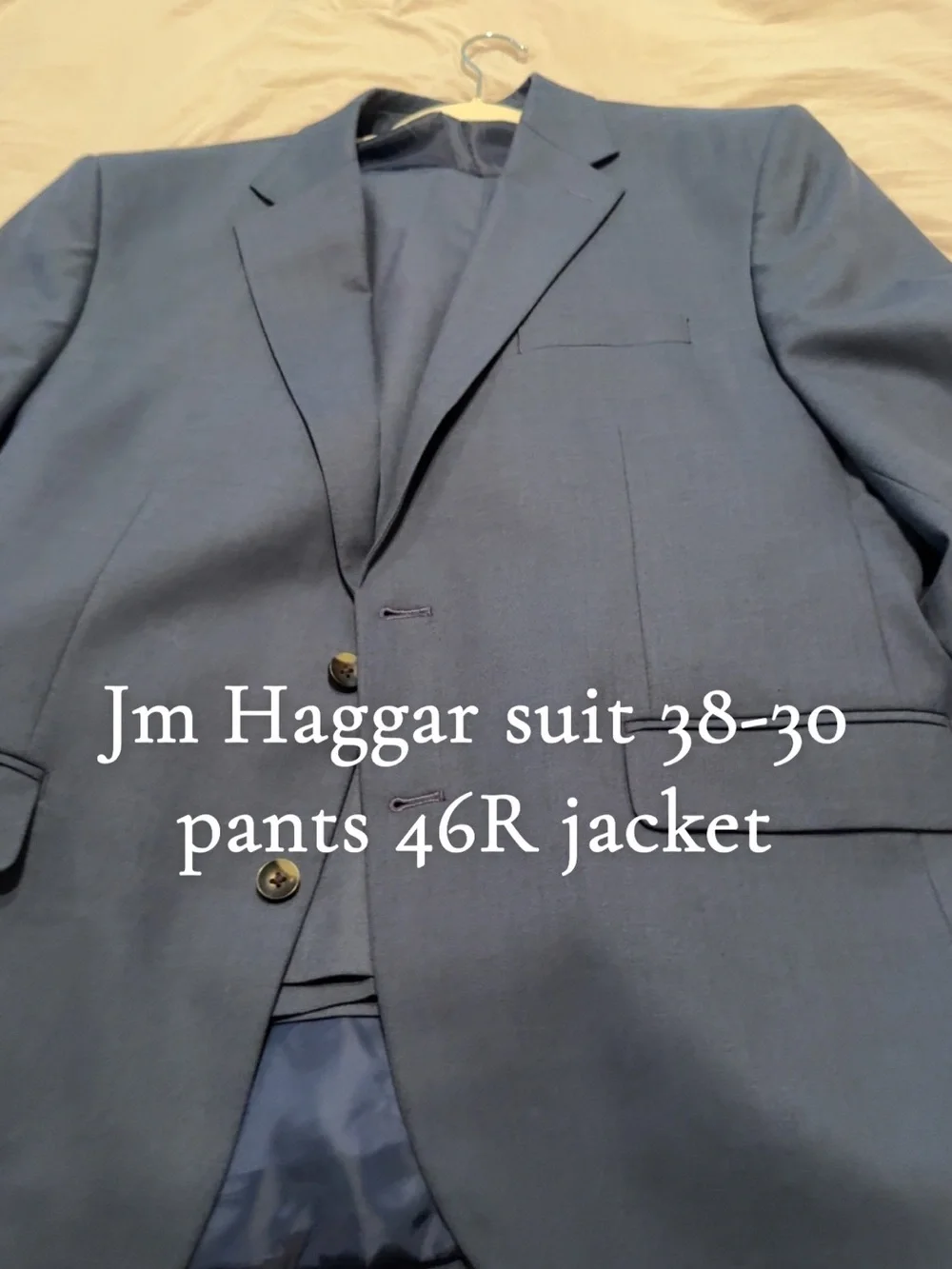 Haggar Men's Slate Blue Two-Button Suit Jacket with suit pants 46R & 38-30